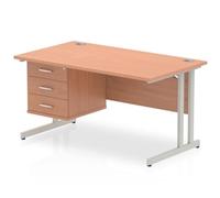 Impulse 1400 Rectangle Silver Cant Leg Desk Beech 1 x 3 - MI001697