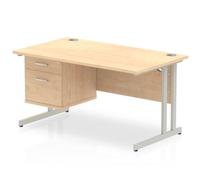 Impulse 1400 Rectangle Silver Cant Leg Desk Maple 1 x 2 - MI002432
