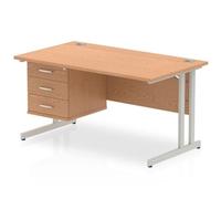Impulse 1400 Rectangle Silver Cant Leg Desk Oak 1 x 3 - MI002666