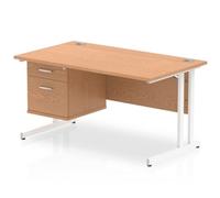 Impulse 1400 Rectangle White Cant Leg Desk Oak 1 x 2 - MI002662