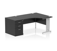 Impulse 1400mm Right Crescent Office Desk Black Top Silver Cable Managed Leg Wor