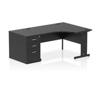 Impulse 1400mm Right Crescent Office Desk Black Top Black Cable Managed Leg Work