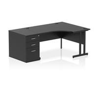 Impulse 1400mm Right Crescent Office Desk Black Top Black Cantilever Leg Worksta