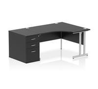 Impulse 1400mm Right Crescent Office Desk Black Top Silver Cantilever Leg Workst