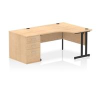 Impulse Bench 1400mm Right Crescent Office Desk Maple Top Black Cantilever Leg W
