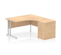 Impulse Bench 1400mm Right Crescent Office Desk Maple Top Silver Cantilever Leg