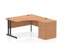 Impulse Bench 1400mm Right Crescent Office Desk Oak Top Black Cantilever Leg Wor