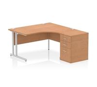 Impulse 1400 RH Crescent Desk Cantilever Oak/Silver 600 Desk High Ped