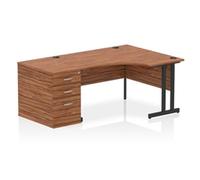 Impulse 1400 RH Crescent Desk Cantilever Walnut/Black 800 Desk Hi Ped