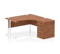Impulse 1400 RH Crescent Desk Cantilever Walnut/White 600 Desk Hi Ped