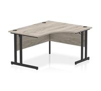 Impulse 1400mm Right Crescent Office Desk Grey Oak Top Black Cantilever Leg