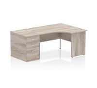 Impulse 1400 RH Crescent Desk Grey Oak Top Panel End 800 Desk High Ped