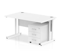 Impulse 1400 Straight Cantilever White Workstation with Three drawer m