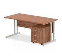 Dynamic Rectangular Straight Desk Walnut MFC Cantilever Leg Silver Frame Impulse 1 x 3 Drawer Mobile Pedestal 1400 x 800 x 730mm