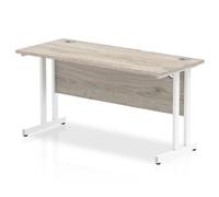 Impulse 1400 x 600mm Straight Desk Grey Oak Top White Cantilever Leg
