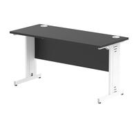 Impulse 1400 x 600mm Straight Office Desk Black Top White Cable Managed Leg