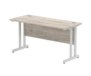Impulse 1400 x 600mm Straight Office Desk Grey Oak Top Silver Cantilever Leg