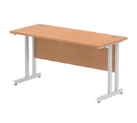 Impulse 1400 x 600mm Straight Office Desk Oak Top Silver Cantilever Leg