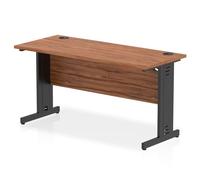 Impulse 1400 x 600mm Straight Office Desk Walnut Top Black Cable Managed Leg