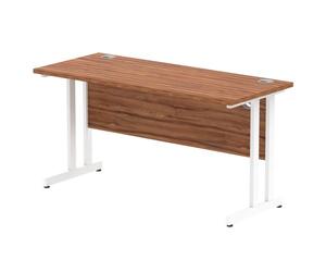 Impulse 1400 x 600mm Straight Office Desk Walnut Top White Cantilever Leg
