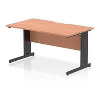 Impulse 1400 x 800mm Scalloped Edge Straight Office Desk Beech Top Black Cable M