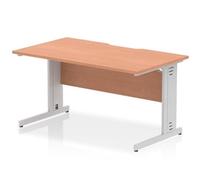 Impulse 1400 x 800mm Scalloped Desk Beech Silver Cable Managed Leg