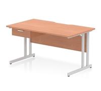 Impulse 1400 x 800mm Scalloped Desk Beech Silver Cantilever + 1D Ped