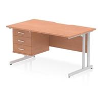 Impulse 1400 x 800mm Scalloped Desk Beech Silver Cantilever + 3D Ped