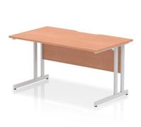 Impulse 1400 x 800mm Scalloped Edge Straight Office Desk Beech Top Silver Cantil