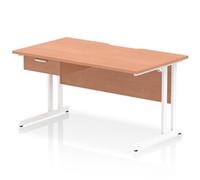 Impulse 1400 x 800mm Scalloped Desk Beech White Cantilever + 1D Ped