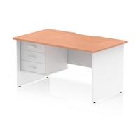 Impulse 1400 x 800mm Scalloped Desk Beech White Panel End + 3D Ped