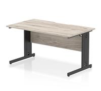 Impulse 1400 x 800mm Scalloped Edge Straight Office Desk Grey Oak Top Black Cabl