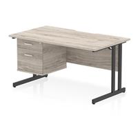 Impulse 1400 x 800mm Scalloped Desk Grey Oak Black Cantilever + 2D Ped