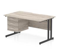 Impulse 1400 x 800mm Scalloped Desk Grey Oak Black Cantilever + 3D Ped
