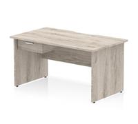 Impulse 1400 x 800mm Scalloped Desk Grey Oak Panel End + 1D Ped