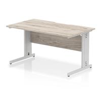 Impulse 1400 x 800mm Scalloped Edge Straight Office Desk Grey Oak Top Silver Cab
