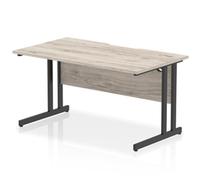 Impulse 1400 x 800mm Scalloped Edge Straight Office Desk Grey Oak Top Black Cant