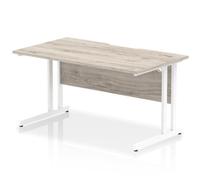 Impulse 1400 x 800mm Scalloped Edge Straight Office Desk Grey Oak Top White Cant
