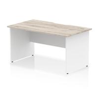 Impulse 1400 x 800mm Scalloped Edge Straight Office Desk Grey Oak Top White Pane