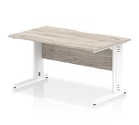 Impulse 1400 x 800mm Scalloped Edge Straight Office Desk Grey Oak Top White Cabl
