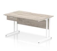Impulse 1400 x 800mm Scalloped Desk Grey Oak White Cantilever + 1D Ped