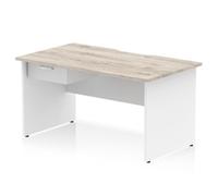 Impulse 1400 x 800mm Scalloped Edge Straight Office Desk Grey Oak Top White Pane