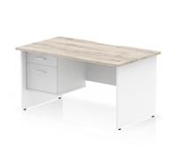 Impulse 1400 x 800mm Scalloped Edge Straight Office Desk Grey Oak Top White Pane