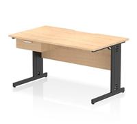 Impulse 1400 x 800mm Scalloped Edge Straight Office Desk Maple Top Black Cable Managed Leg Workstation 1 x 1 Drawer Fixed Pedestal