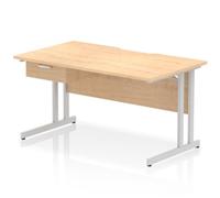 Impulse 1400 x 800mm Scalloped Edge Straight Office Desk Maple Top Silver Cantilever Leg Workstation 1 x 1 Drawer Fixed Pedestal