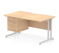 Impulse 1400 x 800mm Scalloped Desk Maple Top Silver Cantilever 3D Ped