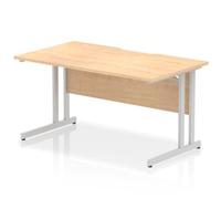 Impulse 1400 x 800mm Scalloped Edge Straight Office Desk Maple Top Silver Cantil