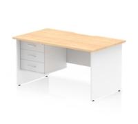 Impulse 1400 x 800mm Scalloped Edge Straight Office Desk Maple Top White Panel End Leg Workstation 1 x 3 Drawer Fixed Pedestal