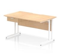 Impulse 1400 x 800mm Scalloped Edge Straight Office Desk Maple Top White Cantilever Leg Workstation 1 x 1 Drawer Fixed Pedestal