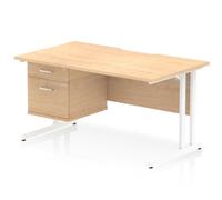 Impulse 1400 x 800mm Scalloped Desk Maple White Cantilever + 2D Ped